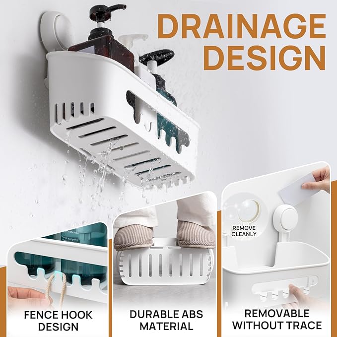 LEVERLOC Shower Caddy Suction Cup 2 Pack, Shower Organizer Removable Bathroom Shelf, Storage Suction Powerful Max Hold 22lbs Bathroom Caddy Waterproof Holder, White-NeatNest