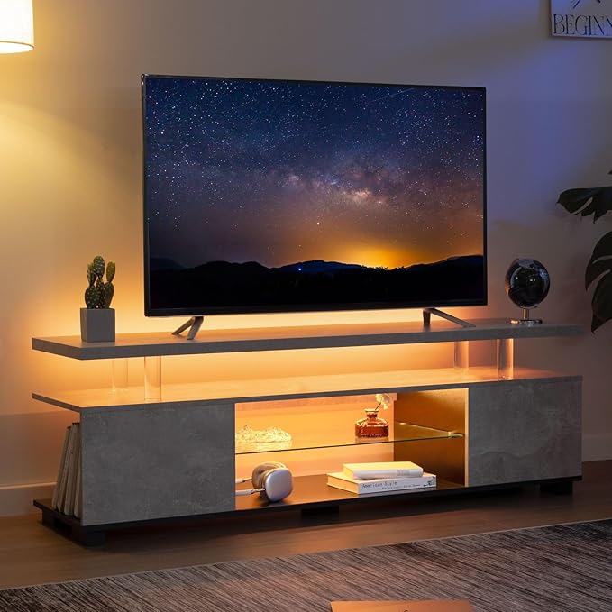 Grey TV Stand, LED TV Stand Modern Entertainment Center for Living Room LED Console Table for TV LED TV Cabinet for 65 inch TV-NeatNest