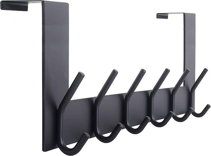 WEBI Over The Door Hooks Door Hanger:Over The Door Towel Rack with 6 Coat Hooks for Hanging,Towel Hanger Door Coat Hanger Door Coat Rack for Towels,Jacket,Clothes,Back of Bathroom,Black