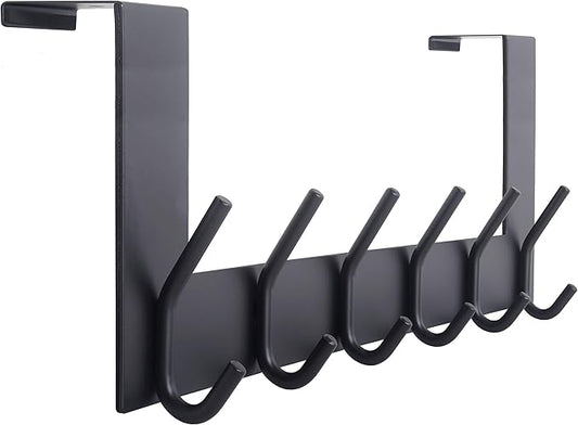 WEBI Over The Door Hooks Door Hanger:Over The Door Towel Rack with 6 Coat Hooks for Hanging,Towel Hanger Door Coat Hanger Door Coat Rack for Towels,Jacket,Clothes,Back of Bathroom,Black
