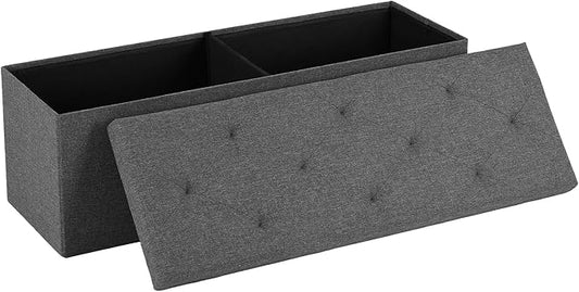 DUMOS 43in Foldable Storage Ottoman Bench, Storage Chest, End of Bed Foot Rest Stool with Padded Seat, Bedroom Bench for Living Room, Support 660lbs, Grey