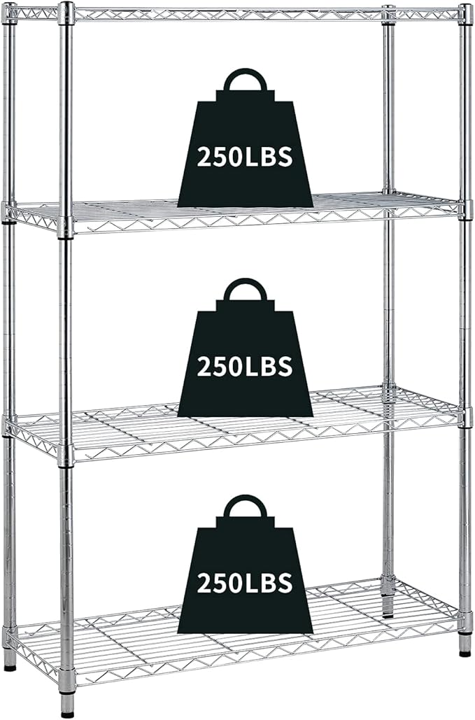 4 Tier Wire Shelving Unit Storage Shelves Shelf Organizer 54"x36"x14" Heavy Duty Metal Storage Rack Wire Rack NSF Height Adjustable for Laundry Bathroom Kitchen Garage Shelving (Chrome)