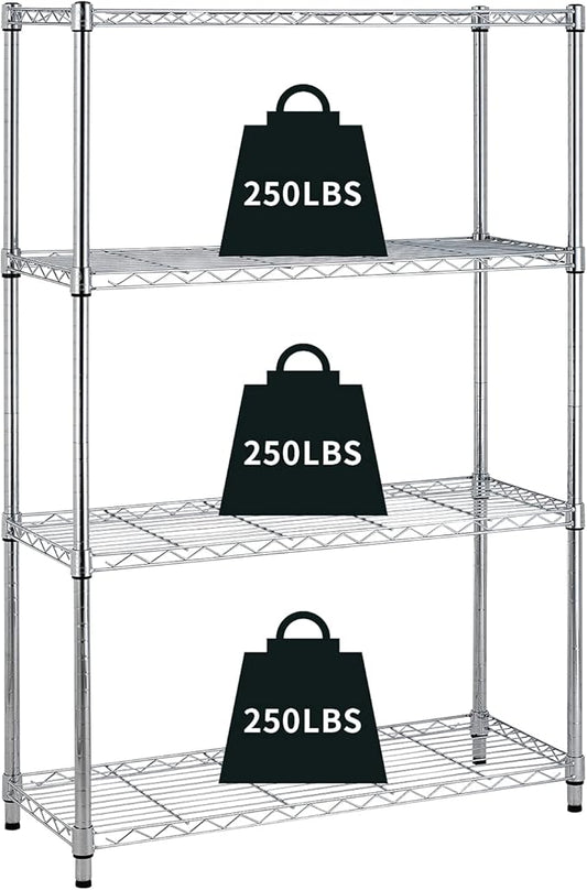 4 Tier Wire Shelving Unit Storage Shelves Shelf Organizer 54"x36"x14" Heavy Duty Metal Storage Rack Wire Rack NSF Height Adjustable for Laundry Bathroom Kitchen Garage Shelving (Chrome)