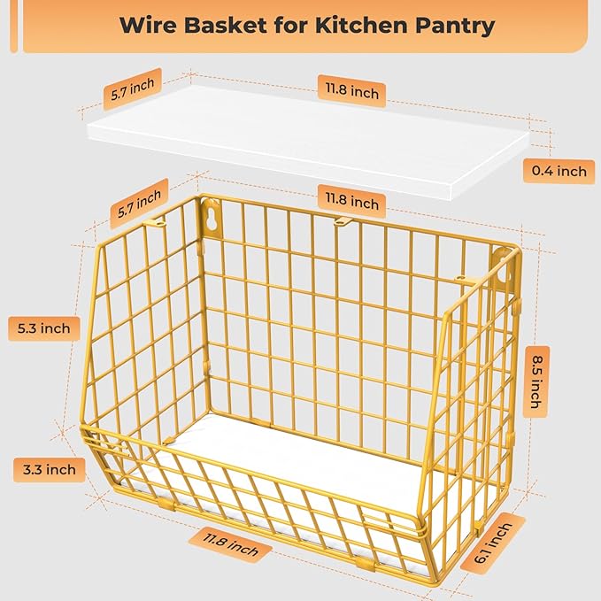 Gold Wire Basket for Organizing, Onion Storage, Hanging Wall Mount Fruit and Vegetable Storage for Pantry Organization, Sturdy Wire Metal Fruit Basket with Lid for Kitchen Laundry Countertop