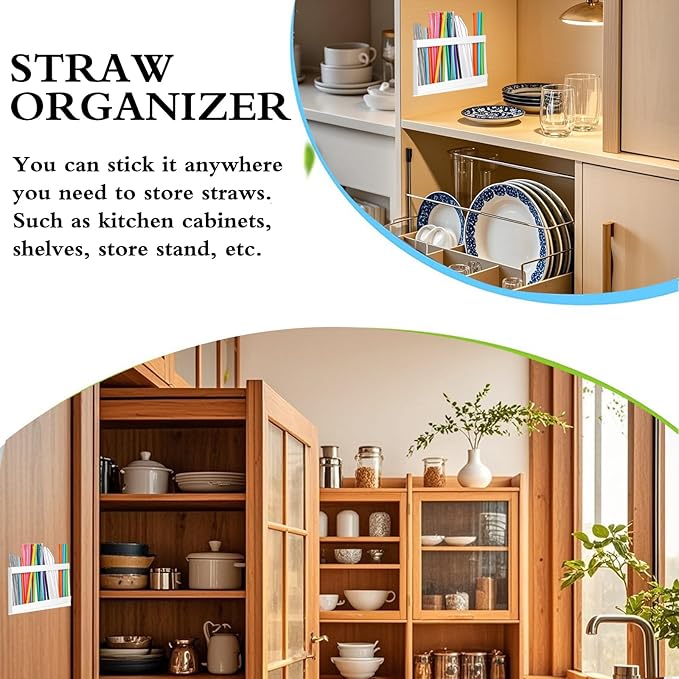 Acrylic Straw Holder Organizer - Cabinet Door Mounted with Adhesive Tape, Reusable Storage for Drinking & Tumbler Straws, Space Saving Kitchen Organization