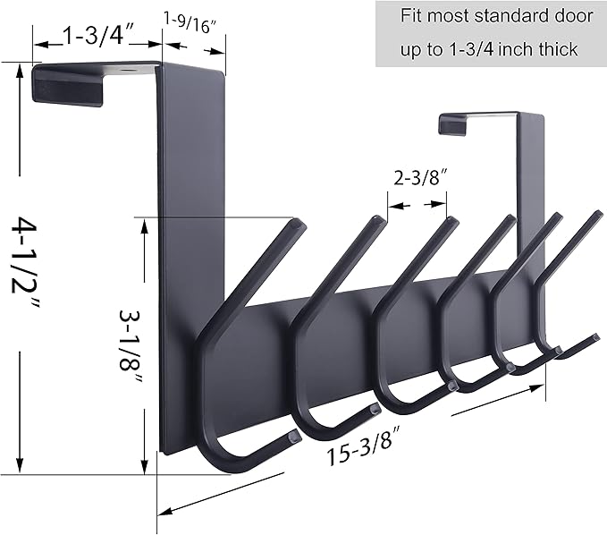 WEBI Over The Door Hooks Door Hanger,Over The Door Towel Rack with 6 Hooks for Hanging,Door Coat Towel Hanger Door Coat Rack,Black