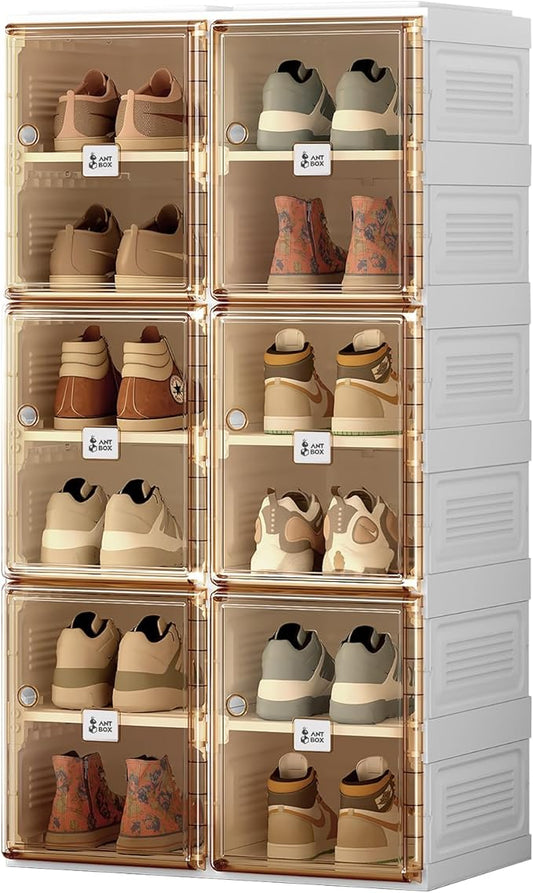 ANTBOX Shoe Organizer Storage Box, Portable Folding Shoe Rack For Closet With Magnetic Clear Door,Large Sneaker Cabinet Bins Sturdy Easy Assembly 6 Layers-12 Grids-NeatNest