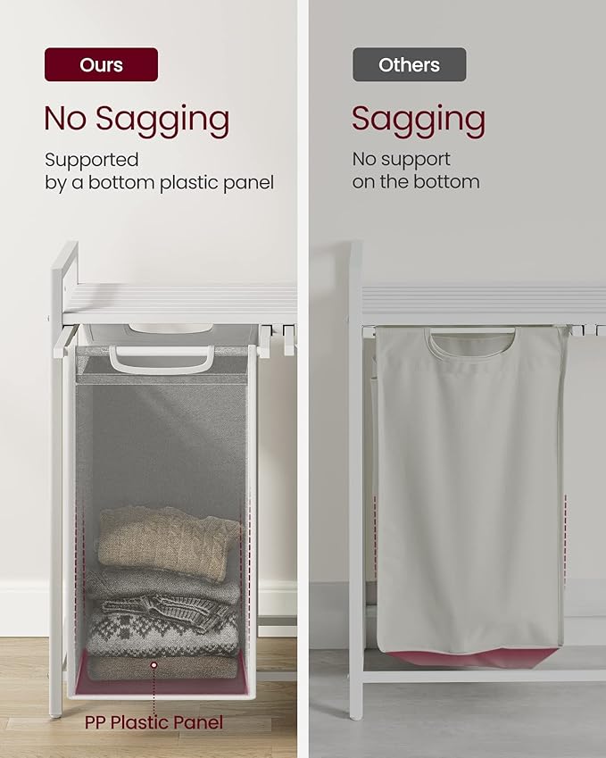 VASAGLE Laundry Hamper, Laundry Basket, Laundry Sorter with 2 Pull-Out and Removable Bags, Shelf, Metal Frame, 2 x 12.1 Gallons (46 L), 28.8 x 13 x 28.4 Inches, Cream White and Cloud White UBLH201W01-NeatNest
