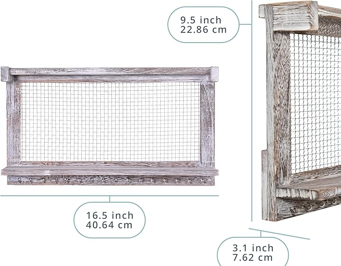 Comfify Rustic Jewelry Organizer – Wall Mounted Jewelry Holder w/Removable Bracelet Rod, Shelf & 16 Hooks – Perfect Earrings, Necklaces & Bracelets Holder – Rustic White-NeatNest