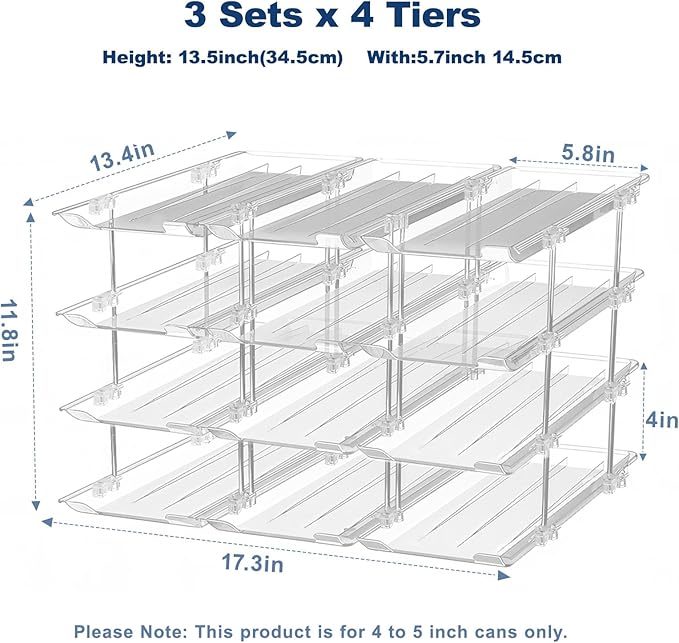 Can Organizer For Pantry,3 Sets 3 Tiers Pantry Organizers And Storage, Pantry Organizer for Fridge 36 Standard and Tall Cans Rack Automatic Rolling Stackable Canned Food Organizer, Clear-NeatNest