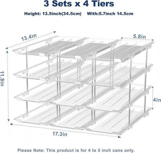 Can Organizer For Pantry,3 Sets 3 Tiers Pantry Organizers And Storage, Pantry Organizer for Fridge 36 Standard and Tall Cans Rack Automatic Rolling Stackable Canned Food Organizer, Clear-NeatNest