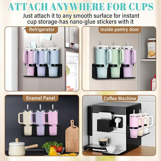 2Pcs Magnetic Water Bottle Organizer for Stanley 30 40 oz Tumbler and Lid Magnetic Cup Holder Heavy Duty Tumbler Storage Organizer Drink Accessories Kitchen Cup Storage Rack for Fridge Cabinets Gifts-NeatNest