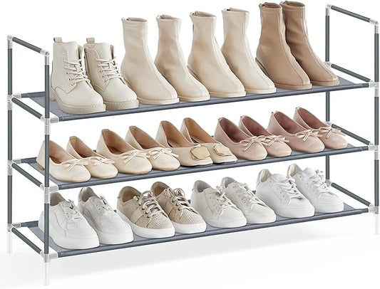 SONGMICS 3-Tier Shoe Rack, Shoe Storage for Hallway Closet, Slim and Space-Saving, Metal Frame, Non-Woven Fabric Shelves, Grey ULSH053G01V1-NeatNest