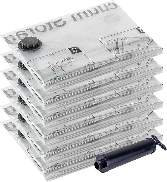 Vacuum Storage Bags 6 Jumbo, Space Saver Bags with Travel Hand Pump, Compression Airtight Sealer Bags for Clothes, Bedding, Pillows, Comforters, Blankets-NeatNest