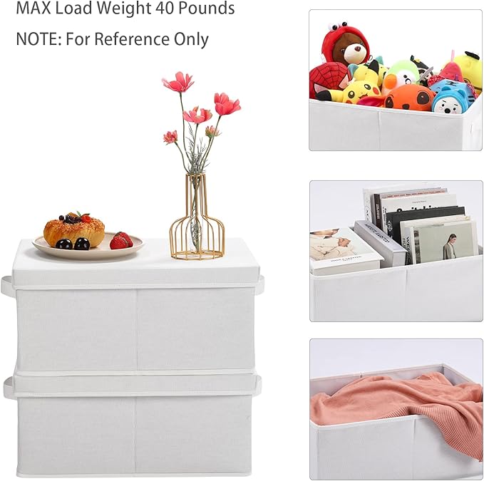 HOONEX Storage Bins with Lids for Organizing, Pack of 2, Storage Boxes with 2 Carrying Handles and Sturdy Heavy Cardboard, 16.5" L x 11.8" W x 7.5" H for Shoes, Books, Clothes, Nursery, White-NeatNest