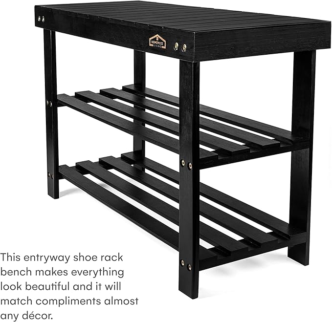 Homemaid Living Bamboo 3 Tier Shoe Rack Bench, Premium Shoe Organizer or Entryway Bench, Perfect for Shoe Cubby, Entry Bench, Bathroom Bench, Entryway Organizer, Hallway or Living Room(Black)-NeatNest