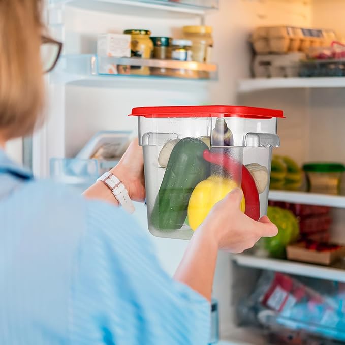 4 Pcs Food Storage Container with Lids Set 4 Qt Square and Round Clear PC Commercial Containers with Scale Handle for Home Restaurant Kitchen Food Storage, Dough Rise, Flour(Green and Red)