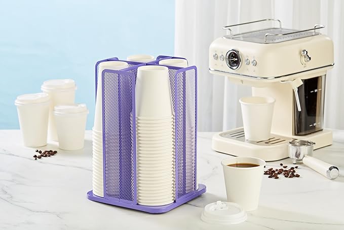 Annova Paper Cup and Lid Holder Plastic Storage Organizer, 360Rotating Dispenser with 4 Compartments, Multifunctional Cup Rack for Home, Office, Bar, Coffee Shop (Purple)-NeatNest