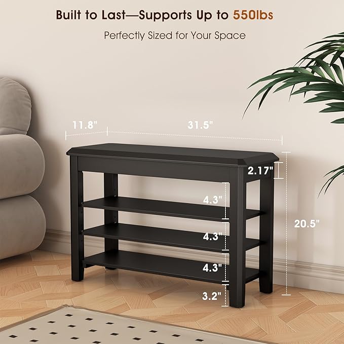 Shoe Rack Bench Seat Rubberwood 3-Tier Wooden Storage Bench 550lbs Compact Mid-Century Modern Design for Entryway, Hallway, Closet, Front Door Entrance, Foyer-NeatNest