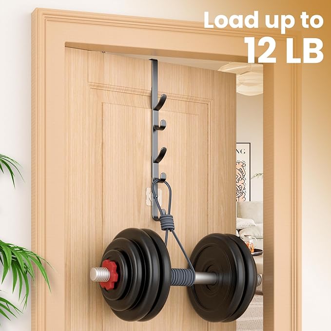 Over The Door Hooks, Metal Door Hooks for Hanging, Over The Door Purse Organizer for Door Coat Hanger, Back of Shower for Hanging Towel Rack Clothes, Hat, Bathroom, Closet (Black-2Packs)