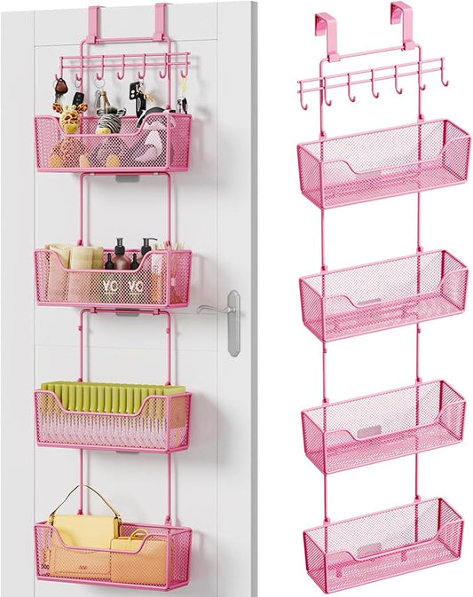 HapiRm Over Door Organizer Storage - Hanging Door Organizer with 4 Metal Large Capacity Baskets and Adjustable Coat Hook for Bathroom Bedroom Kitchen Pantry Closet Cabinet-NeatNest