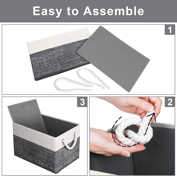 Fab totes Storage Bins [8-Pack], Foldable Storage Baskets for Organizing Toys, Books, Shelves, Closet, Large Storage Box with Rope Handles, Sturdy Organizer Bins, White & Black-NeatNest