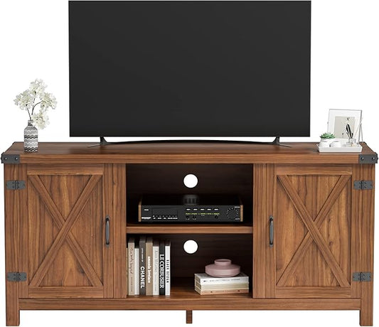 JUMMICO TV Stand, 65 Inch TV Farmhouse Entertainment Center with Double Barn Doors and Storage Cabinets, Console TV Table Media for Living Room, Bedroom (Walnut)-NeatNest
