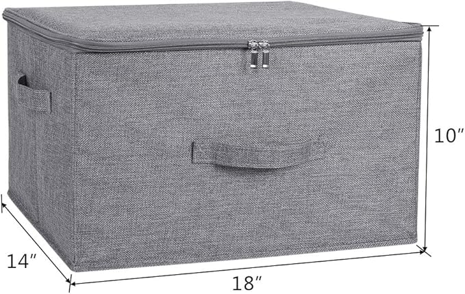 ANMINY 2PCS Storage Bins with Zipper Lids 36 Qt Lidded Fabric Storage Boxes Baskets Cubes with Handles Collapsible Washable Cotton Linen Closet Shelf Clothes Organizer Containers - Gray, Large-NeatNest
