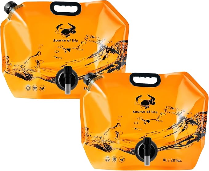 Collapsible 8L Water Storage Bag, BPA-Free Portable Folding Water Jug with Adjustable Faucet, Leakproof Emergency Water Bag for Camping, Hiking, Riding, Outdoor Sport (Orange, 2)-NeatNest