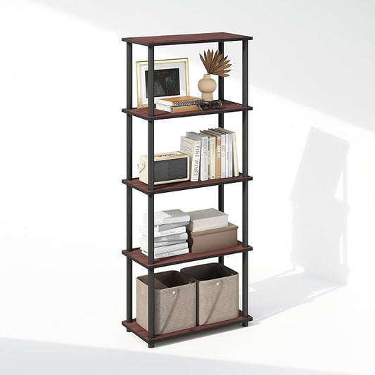 Furinno Turn-N-Tube 5-Tier Multipurpose Compact Bookcase, Dark Cherry/Black-NeatNest
