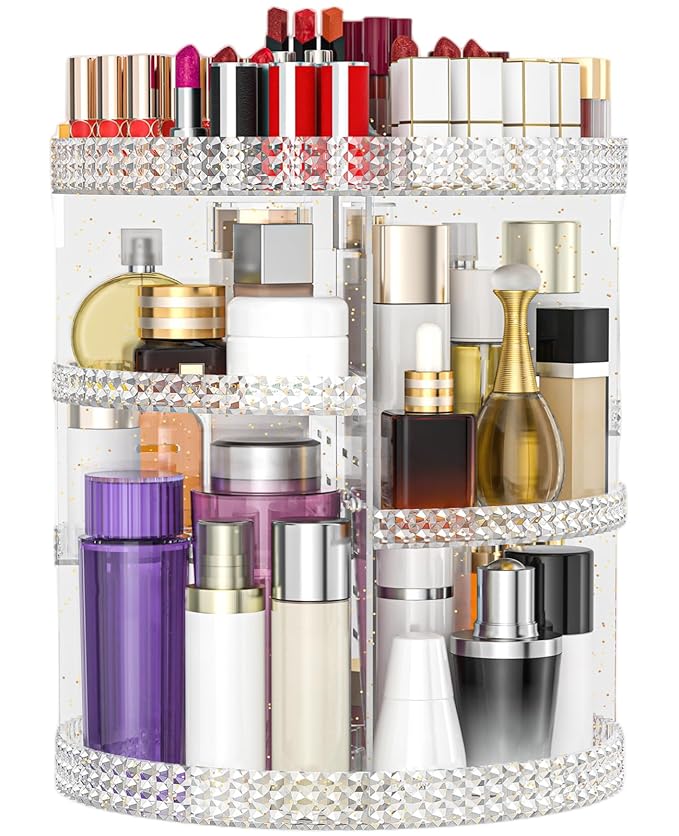 360 Degree Rotating Makeup Organizer, Extra Large Capacity Organizador De Maquillaje, Removable 7 Layers Lipstick Organizer Cosmetic Storage Cases Perfume Organizer for Vanity (Glitter)-NeatNest