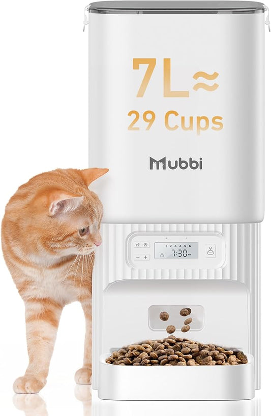Automatic Cat Feeders, 7L/29 Cups Automatic Dog Feeder with Desiccant Bag, 1-6 Meals Ideal for 2-15mm Dry Food, Suitble for Multiple Pets, Dual Power Supply, Detachable Washable-NeatNest