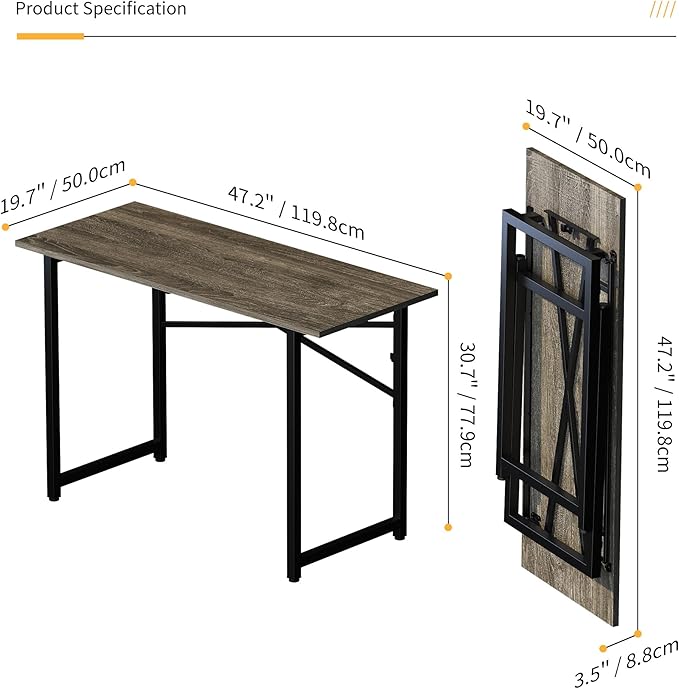 47 inch Folding Desk, Writing Gaming Computer Camping Table, No Assembly Required Home Office Desk, Black Oak-NeatNest