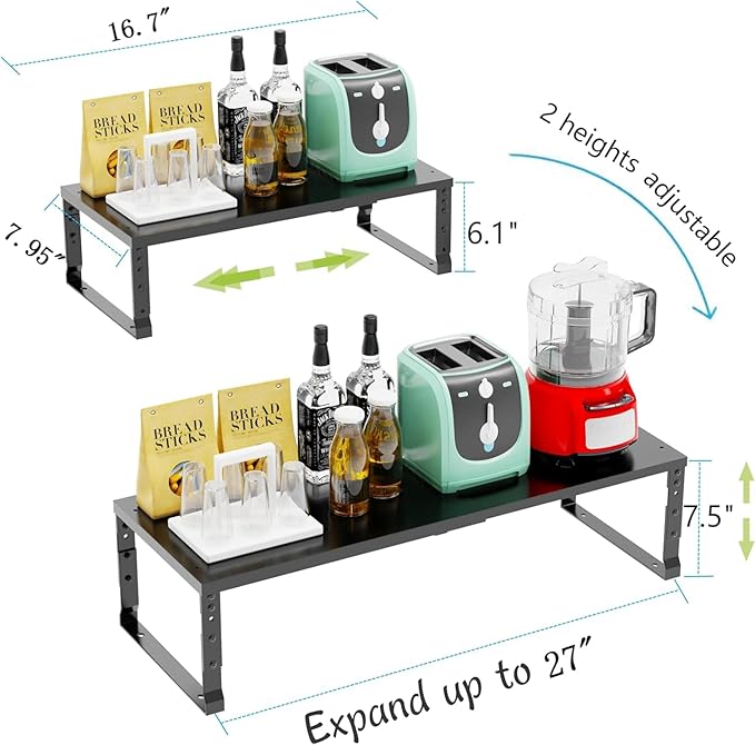 Expandable Stackable Spice Rack Organizer for Kitchen Cabinet,Adjustable Counter Shelf, countertop, Pantry,Cupboard,Bathroom,Bedroom(2Packs/Black/Medium)-NeatNest