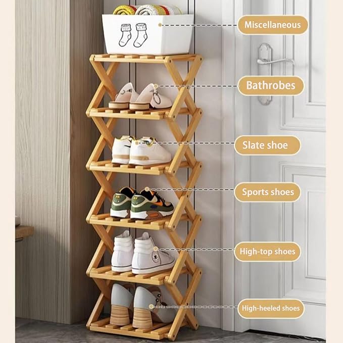 Vertical Narrow Shoe Rack, 7 Tier Portable Folding Shoe Storage Rack, Without Installation Free Standing Shoe Rack for Corridors, Bedrooms Living Room Corner and Small Spaces (7 Tier)-NeatNest