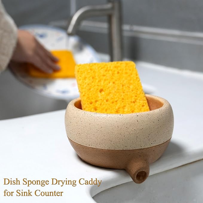 Soap Dish with Drain and Self-Draining Sponge Holder for Sink, Shower, Bathroom, and Kitchen - Rustic Resin Soap Saver and Organizer, Keep Dry and Easy Cleaning Design