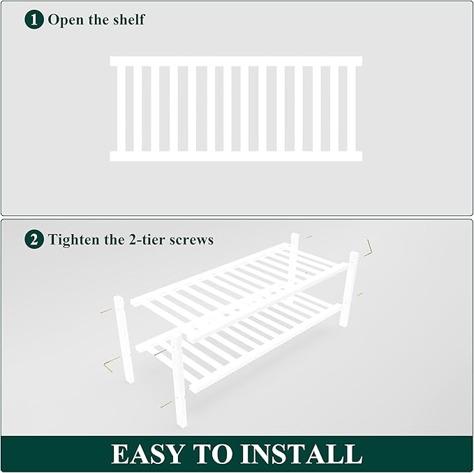 Smiry Shoe Rack, 2 Tier Thick Bamboo Shoe Organizer, Stackable Free Standing Wooden Shoe Storage Shelf for Closet, Entryway, Front Door Entrance, White-NeatNest