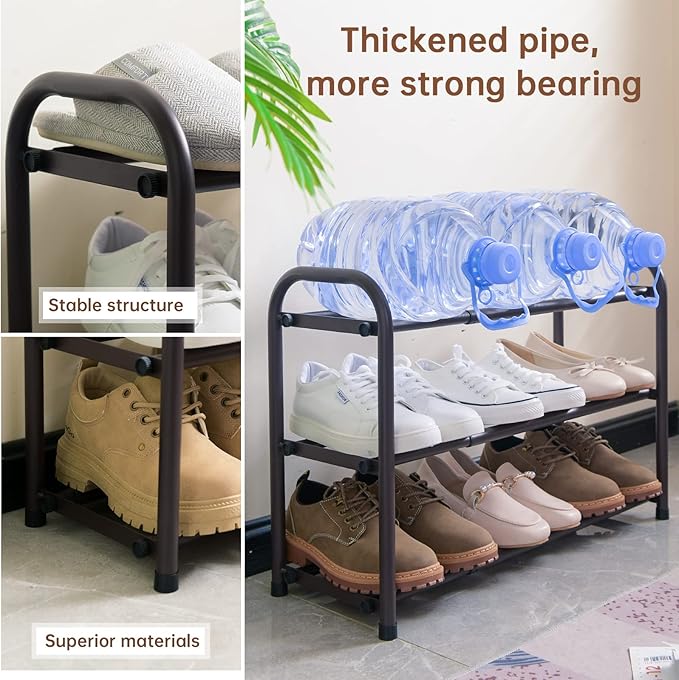 Gonfoam 3-Tier Expandable Shoe Rack,Adjustable Shoe Shelf Storage Organizer Heavy Duty Metal Free Standing Shoe Rack for Entryway Closet Doorway (Bronze)-NeatNest