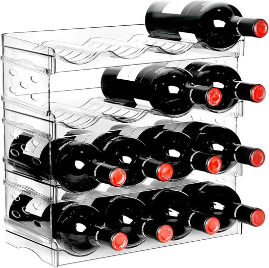 BoxedHome Plastic Water Bottle Organizer and Wine Rack Storage Holder for Inside Cabinet, Kitchen Countertop, Table Top, Pantry, Bars, Cabinets, Fridge - Clear (4 Tier 16 Containers)-NeatNest