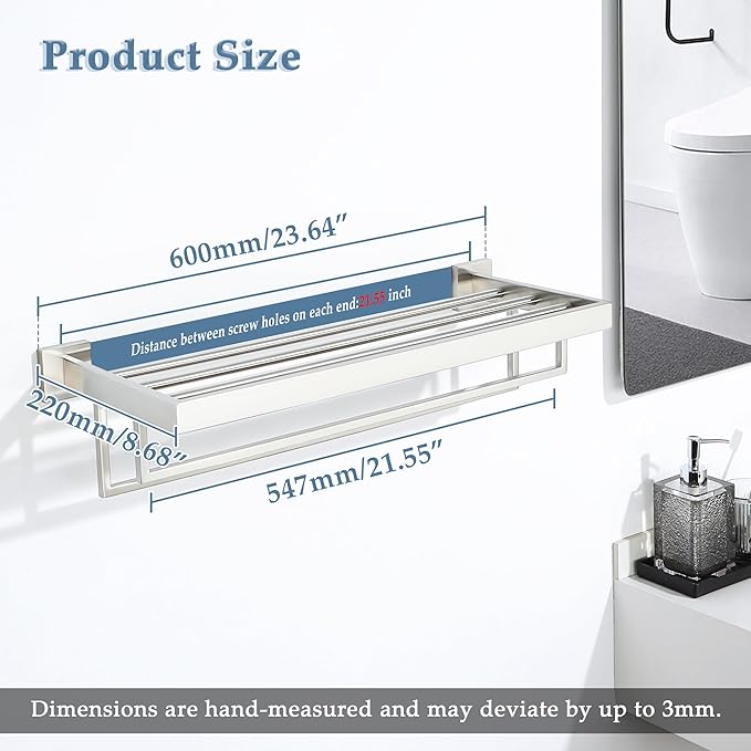 Alise 24 Inch Towel Racks for Bathroom, Towel Rack Wall Mounted with Double Towel Bars, SUS 304 Stainless Steel Towel Shelf, Heavy Duty Hand Towel Holder(Brushed Nickel)