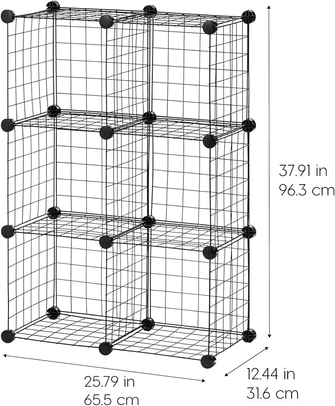 IRIS USA 6-Cube Modular Wire Cube Storage Organizer, Adjustable & Expandable Metal Shelving for Closet, Bathroom & Home Storage, Stackable Wire Grid, 60 lb Capacity, Black