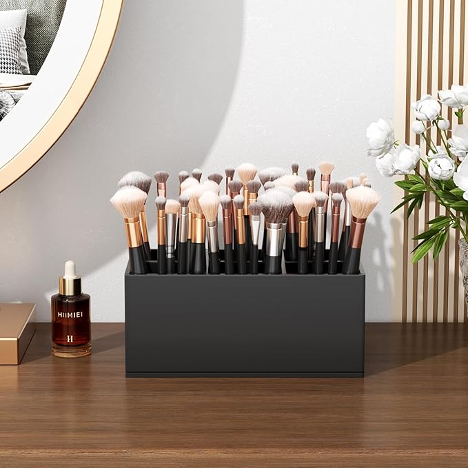 HIIMIEI Black Makeup Brush Holder Organizer Acrylic 6-Slots Cosmetic Brushes Storage Organizer for Vanity Countertop-NeatNest