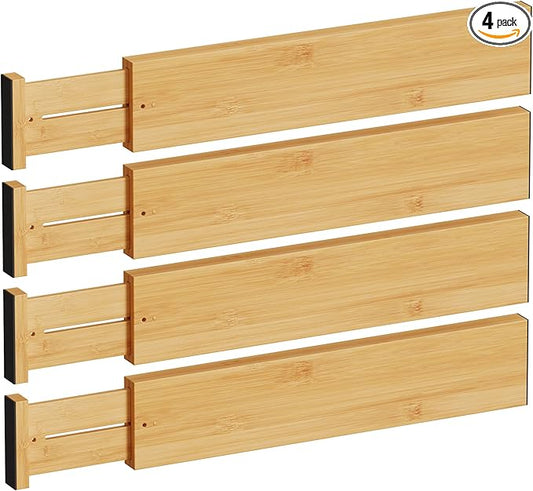 BAMEOS 4" High Drawer Dividers Bamboo Separators Organization Expandable Organizers for Kitchen Bedroom Bathroom Dresser Office 4-pack-NeatNest