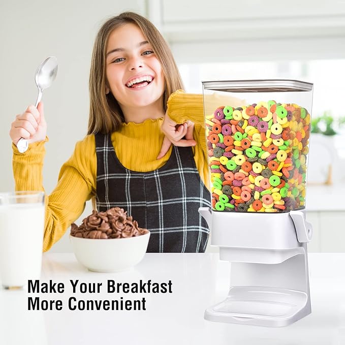 Cereal Dispenser Countertop Large Cereal Containers Storage Dispenser For Pantry Dry Food Dispenser Countertop Candy Dispenser Machine Rice Dispenser For Snack,Nuts, Granola(White,1PC)-NeatNest