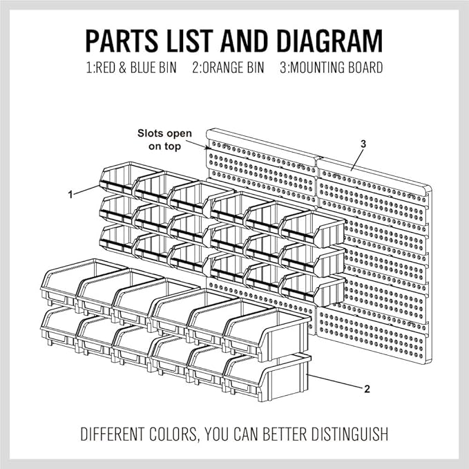 30-Bin Wall-Mounted Storage Rack System - Heavy-Duty Garage Tool Organizer for Screws, Nuts, Bolts, Nails, Beads, and Small Hardware Parts - Easy Installation and Customizable