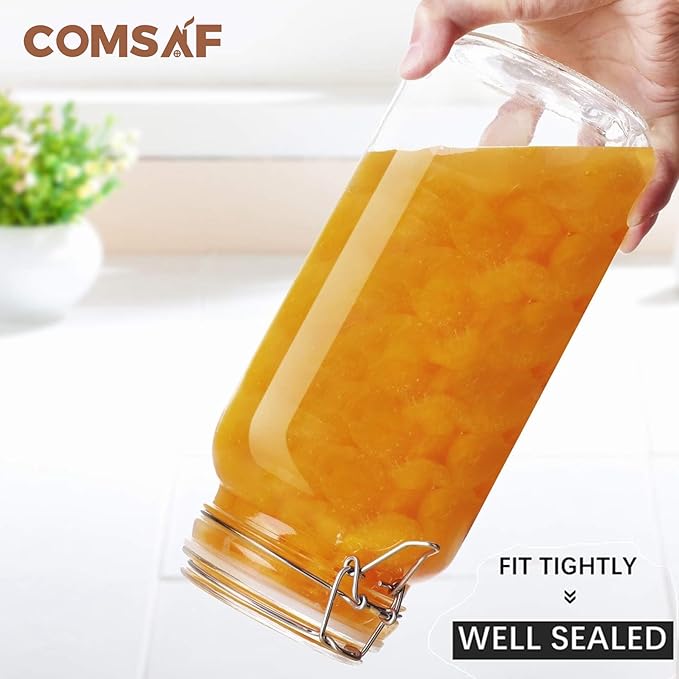 ComSaf Airtight Glass Canister Set of 3 with Lids 78oz Food Storage Jar Square - Storage Container with Clear Preserving Seal Wire Clip Fastening for Kitchen Canning Flour, Cereal, Pasta, Sugar, Beans-NeatNest