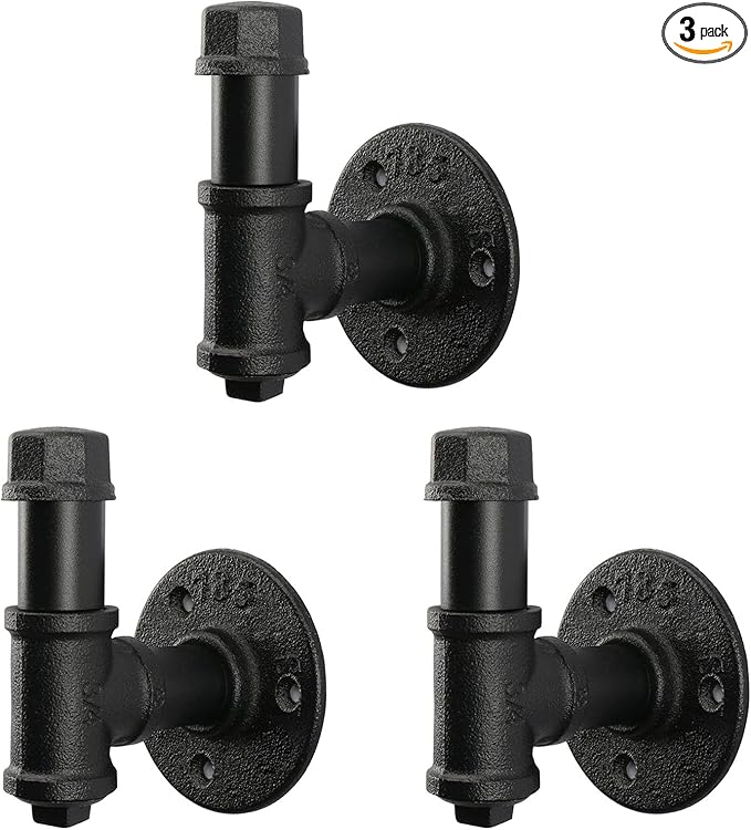 3 Pack Industrial Iron Pipe Robe and Towel Hooks Wall Mounted Home Decor, Bathroom Hardware Rustic Vintage Style Heavy Duty Farmhouse DIY Coat Hook for Wall Hanging-NeatNest