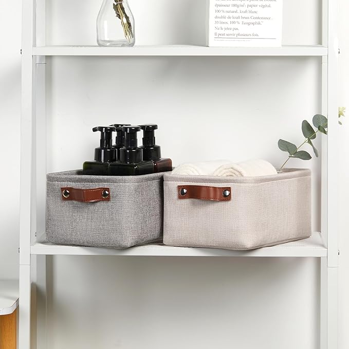 DULLEMELO Small Storage Basket for Shelves, Small Fabric Collapsible Rectangular Storage Bin for Shelves, Closets, Nursery, Home, Office, Empty Gift Basket (Beige)-NeatNest