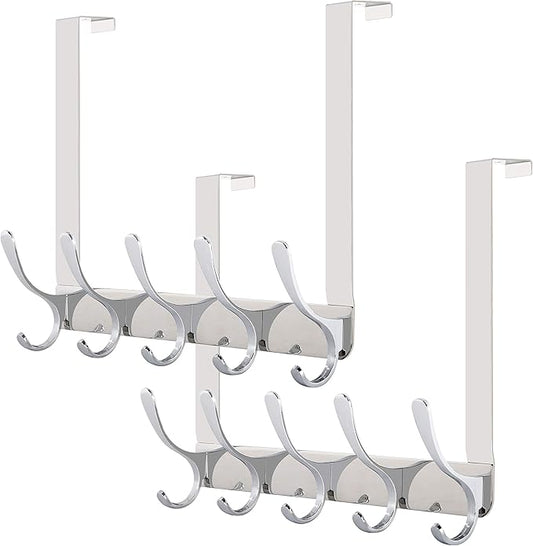 WEBI Over The Door Hook 5 Coat Hooks,Over The Door Towel Rack,Door Hanger Over Door Coat Rack for Hanging Towels,Clothes,Bathroom,Chrome,2 Packs