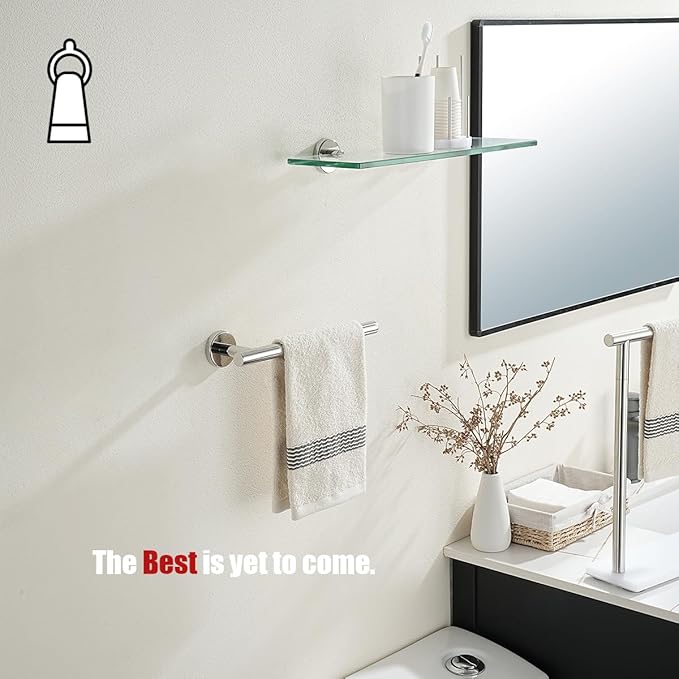 JQK Hand Towel Holder Towel Ring Chrome, 10 Inch Thicken 0.8mm 304 Stainless Steel Bathroom Hand Towel Bar, 9 Inch Useable Length Wall Mount Towel Rack Hanger, Polished Steel, THH110L9-CH